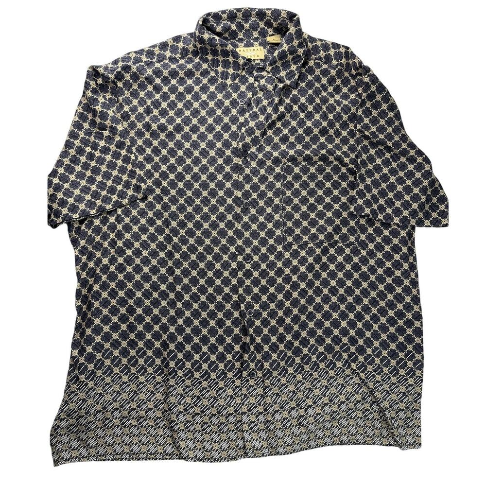 Natural Issue Diamond Geo Short Sleeve Viscose Rayon Button Down Retro